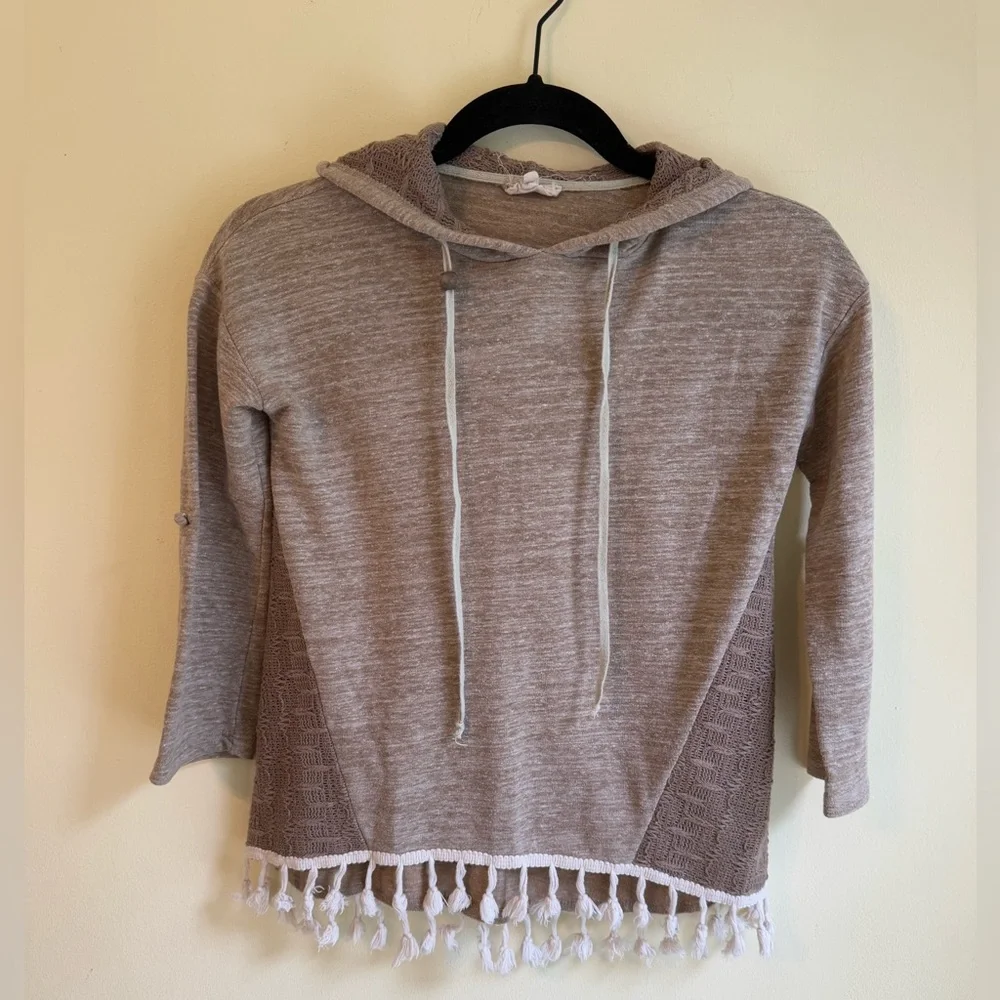 Hayden Girls Taupe Hooded Sweater with Fringe *GOOD USED CONDITION*